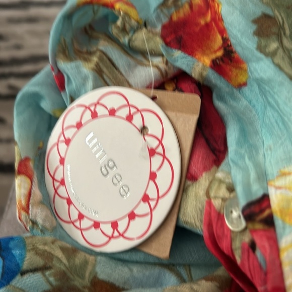 Umgee Lightweight Floral Button Down Shirt Womens Sz S Blue Red Beachy boho NWT - Picture 3 of 4